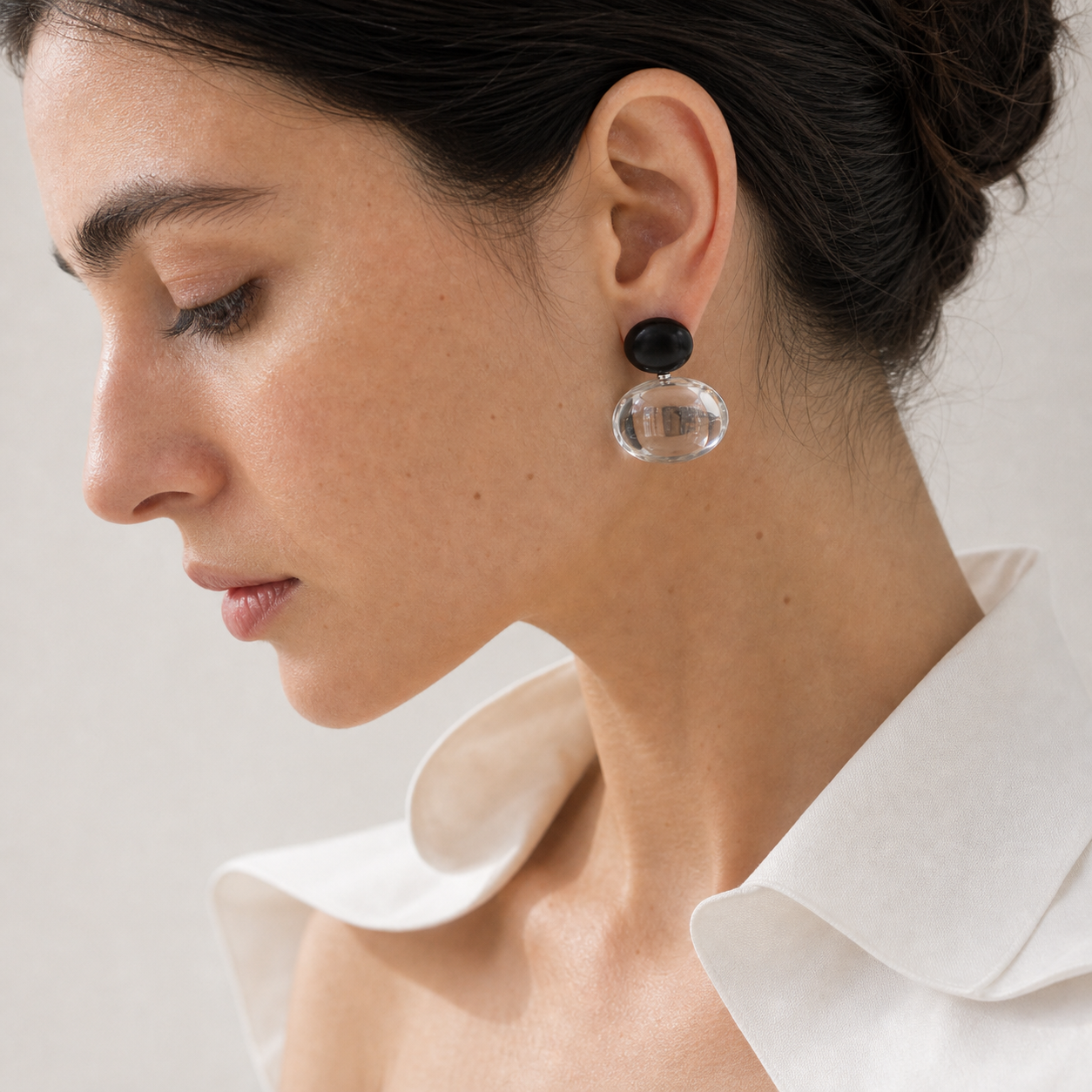 Clear Quartz Ebony Drop Earrings