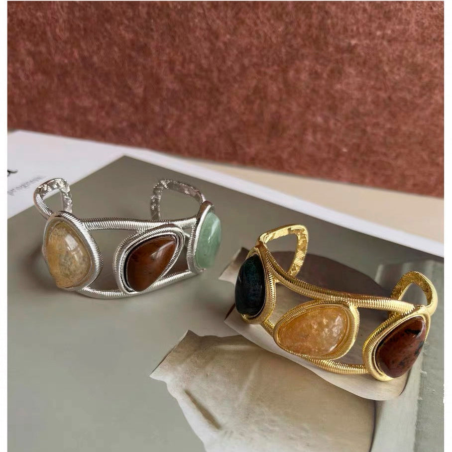 Velora Three-Stone Natural Stone Cuff