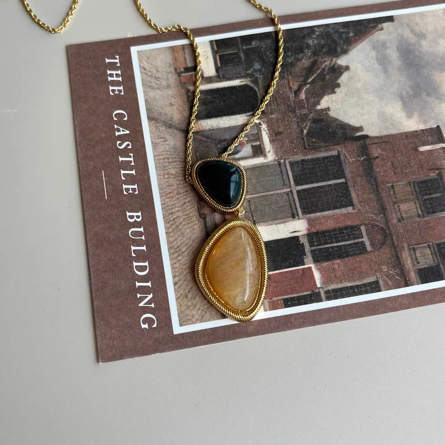 Velora Duet Natural Stone Pendant Necklace