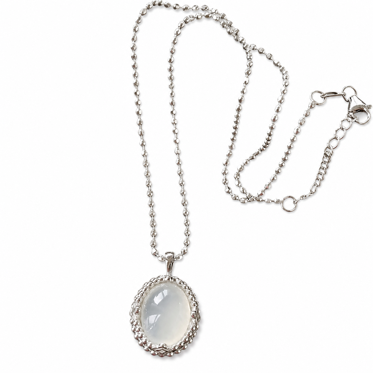 Halo White Agate Pendant Necklace