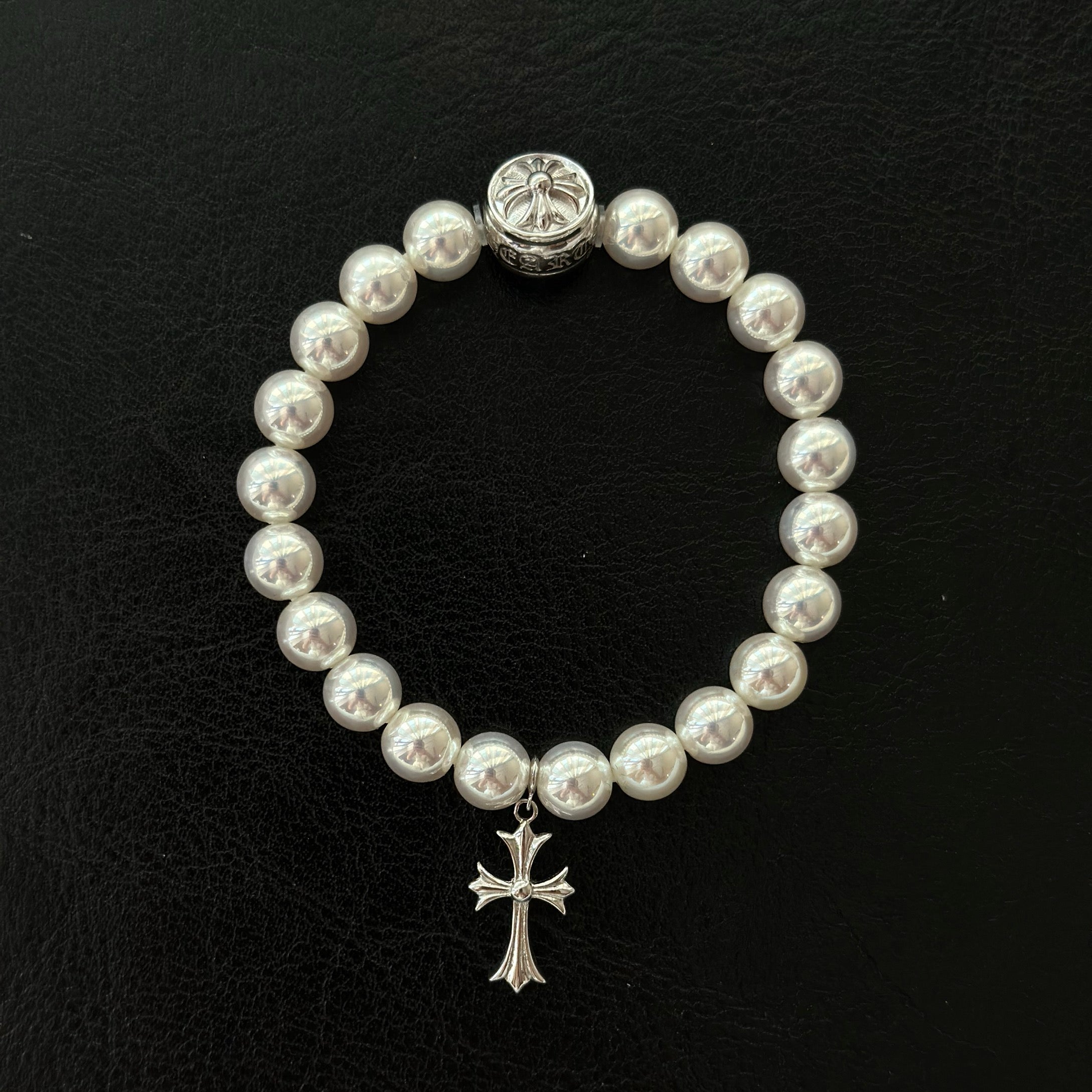 Pearl Cross Charm Bracelet
