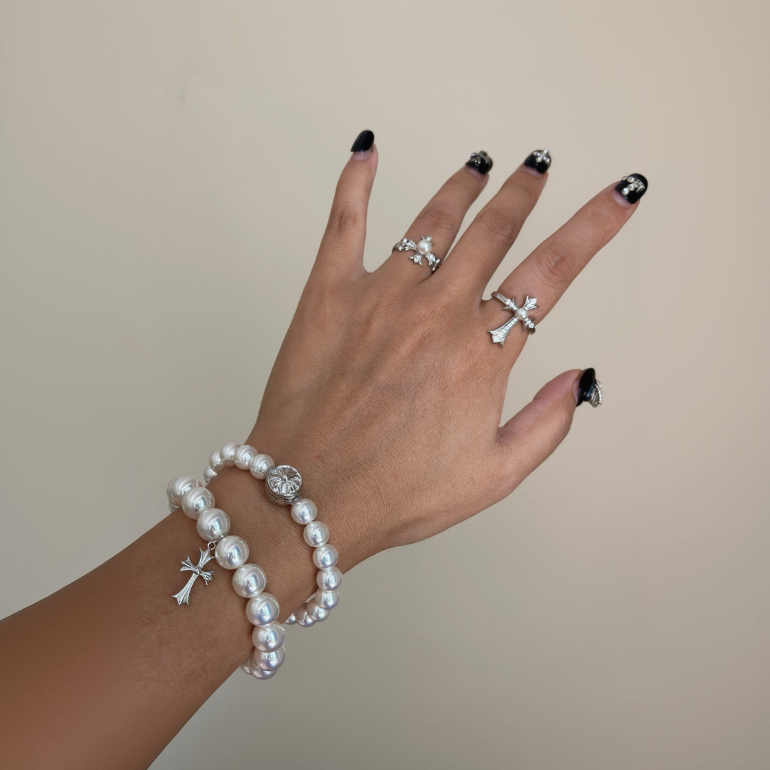 Pearl Cross Charm Bracelet