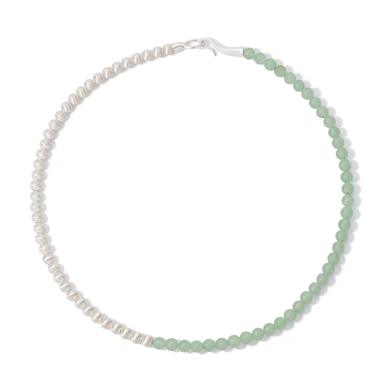 Acqua Green Aventurine & Brushed Silver Bead Necklace