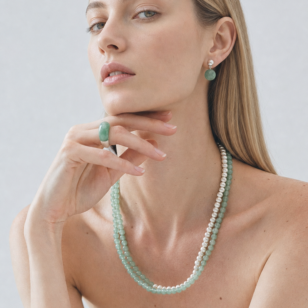 Acqua Round Green Aventurine Drop Earrings
