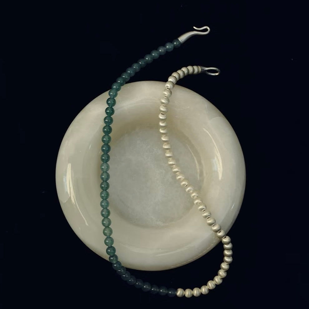 Acqua Green Aventurine & Brushed Silver Bead Necklace