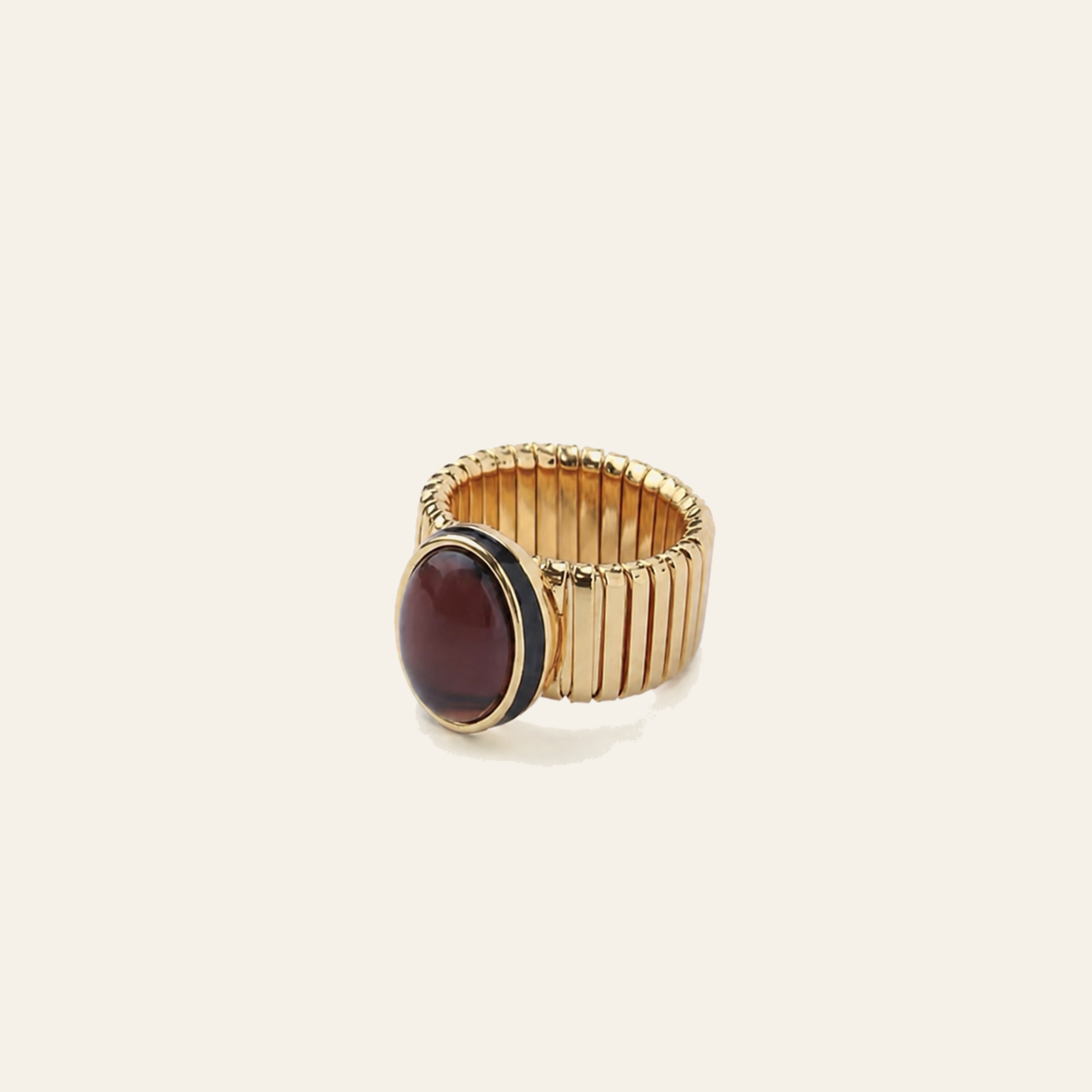 Golden Rhythm Glass Cabochon Stretch Ring