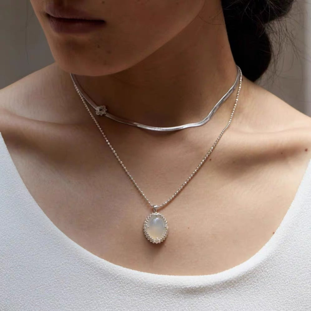 Halo White Agate Pendant Necklace