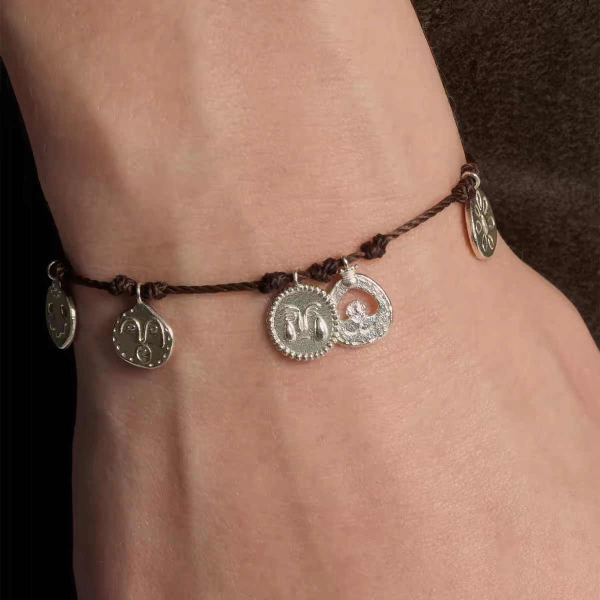 Vintage Coin Charm Cord Bracelet