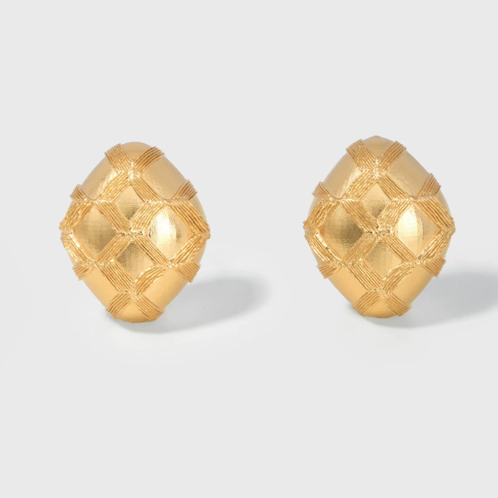 Vintage Diamond-Pattern Statement Earrings